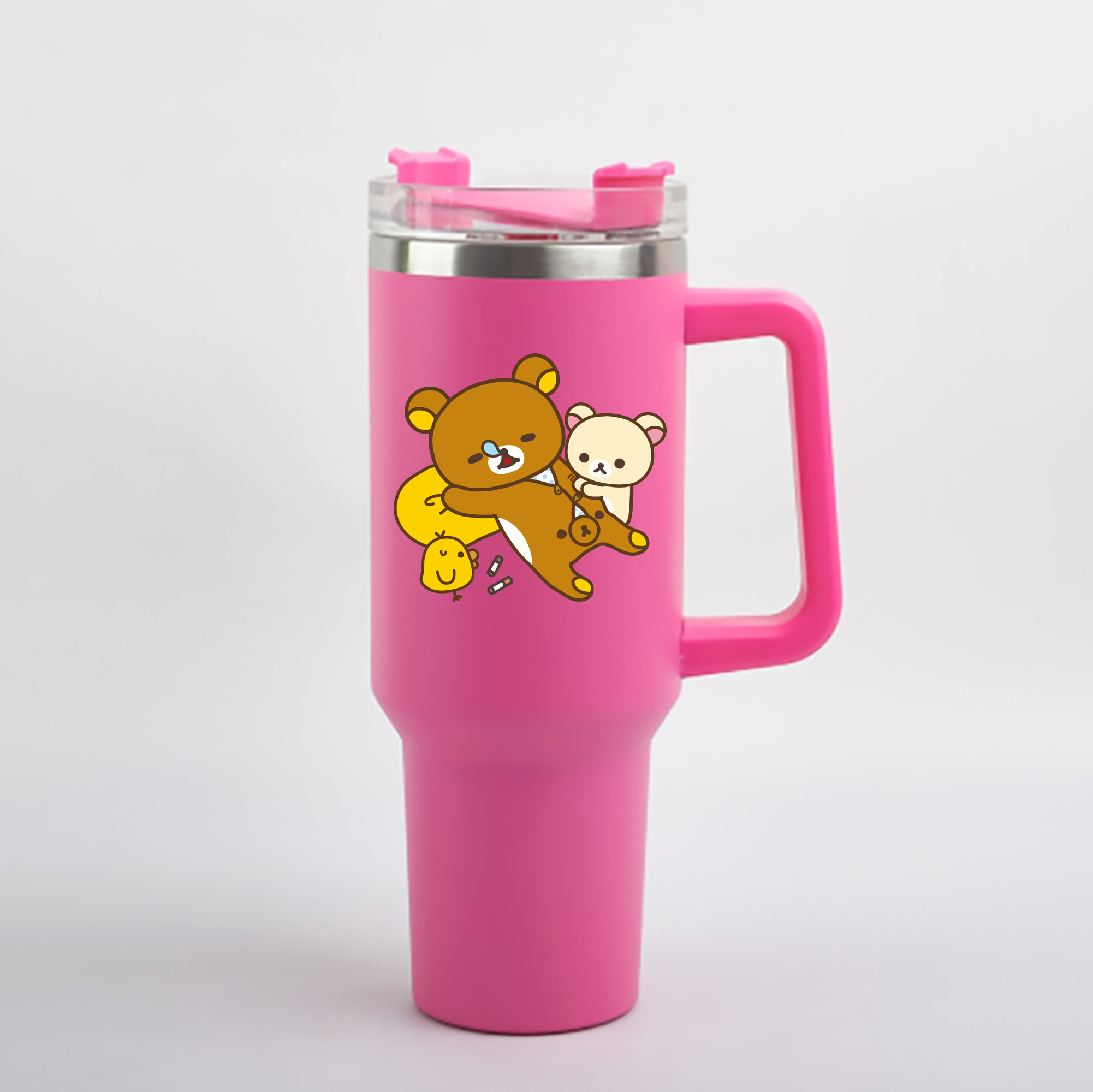 （画像用） リラックマ リラックマ キイロイトリ Rilakkuma Korilakkuma Kiiroitori 1200mL車用タンブラー - クリスタルステッカー（プラスチックストロー付き）